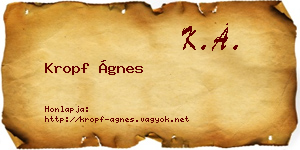 Kropf Ágnes névjegykártya